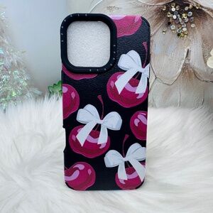 Chic iPhone 16 Pro Max Cherries & Bow Theme Case